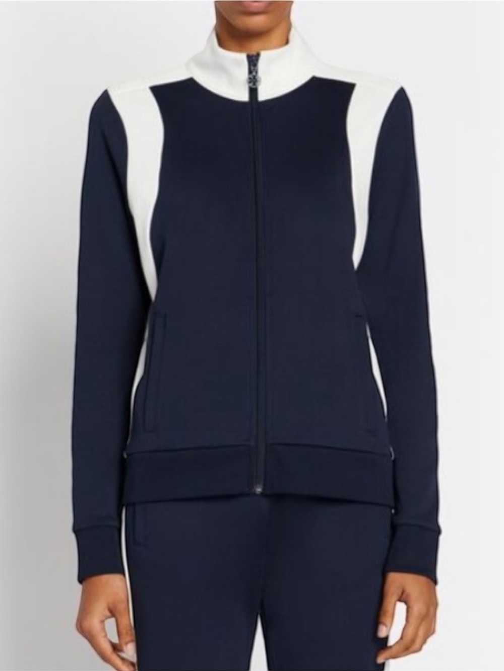 Tory Burch Sport Colorblock Athletic Zip Track Jacket Navy White Women’s Size L